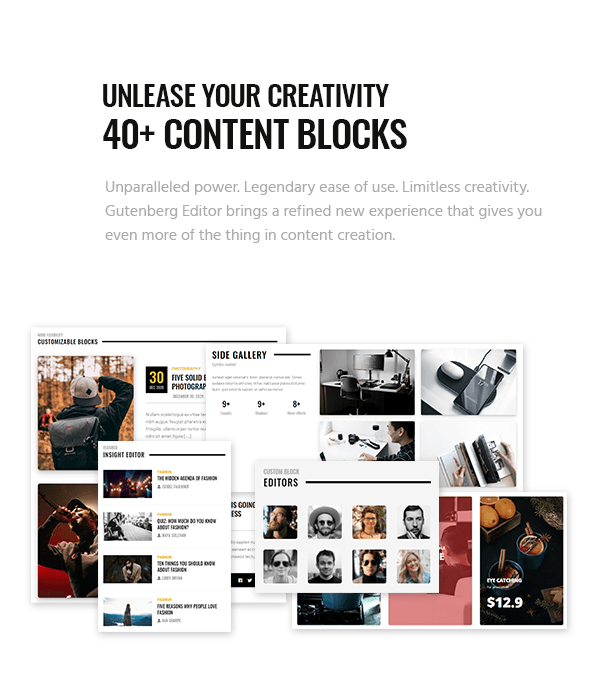 Unlease your creativity with 40+ content blocks