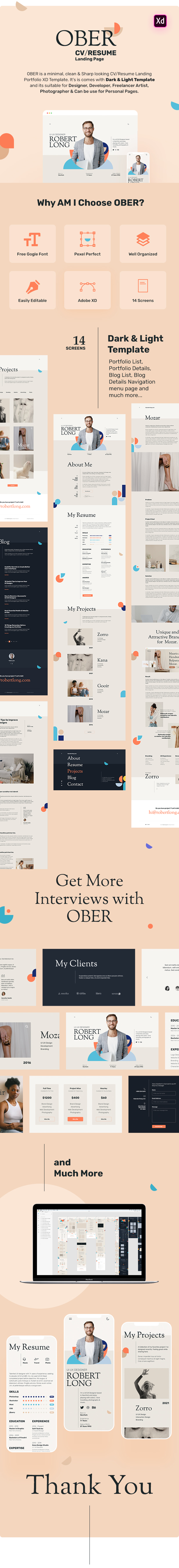 OBER - Resume CV Landing Page XD Template - 1