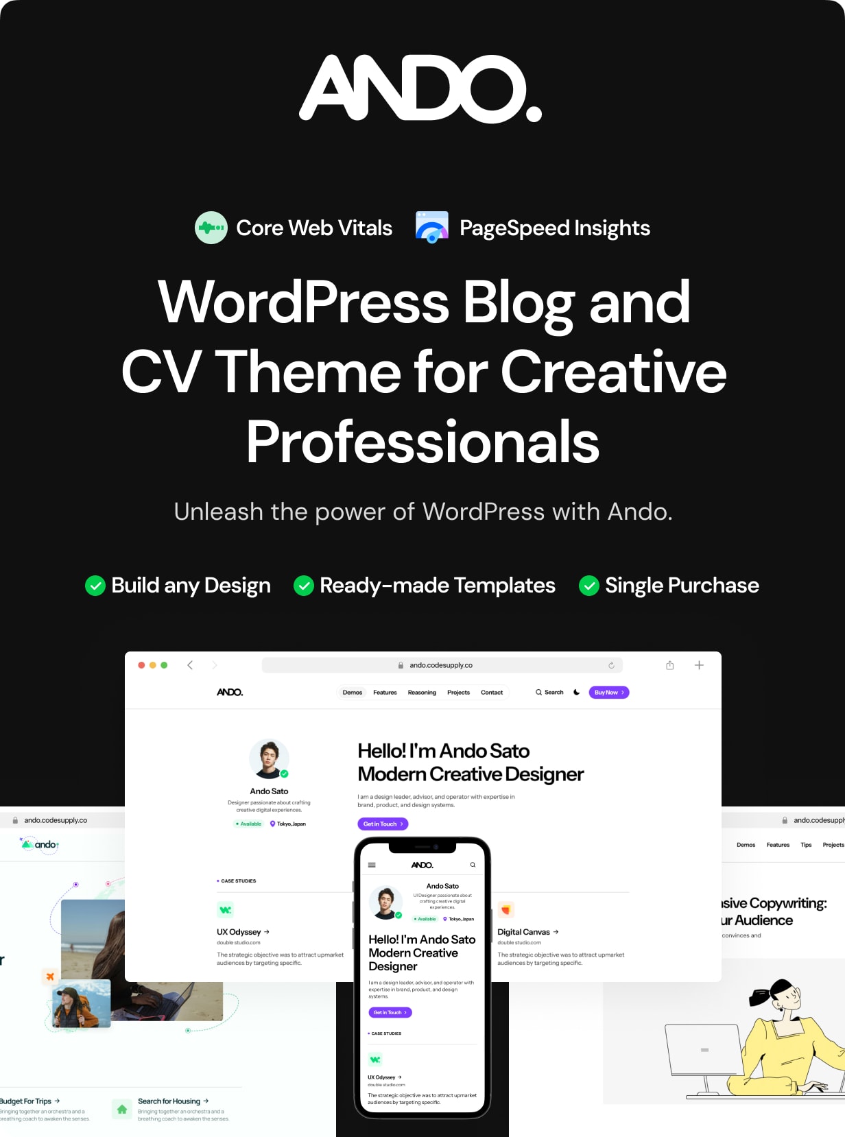 Ando - Performance Optimized WordPress Blog and CV Theme for Creative Professionals - 1