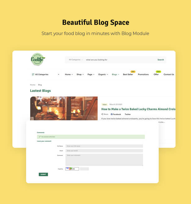 Beautiful Blog Space Start your food blog in minutes with Blog Module