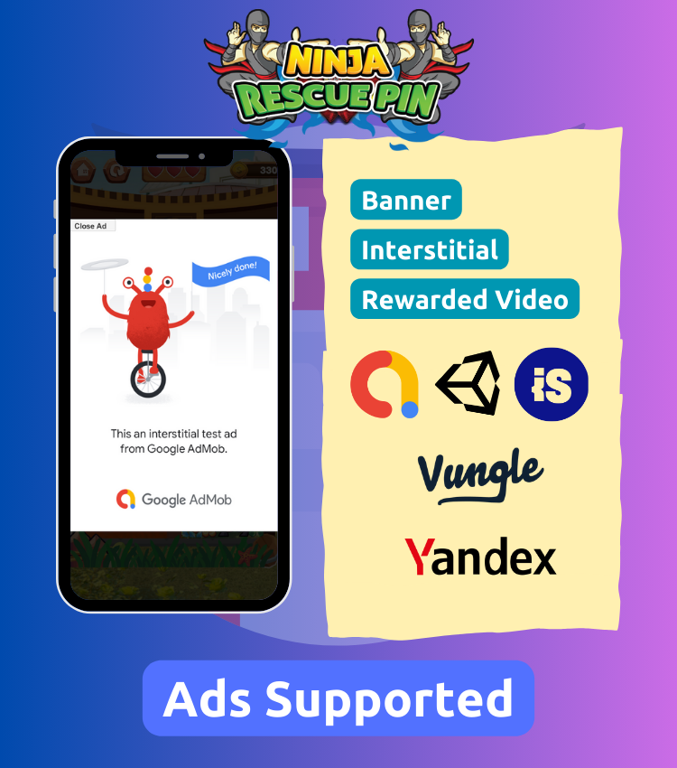 Ninja Rescue Pin - Android Unity Puzzle Pull Pin - Multiple Ads Support - 3