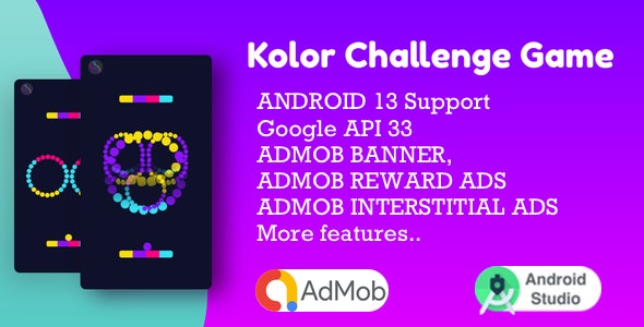 Kolor Challenge (Android Game with Admob Ads + reward video + Android Studio + ready to publish)