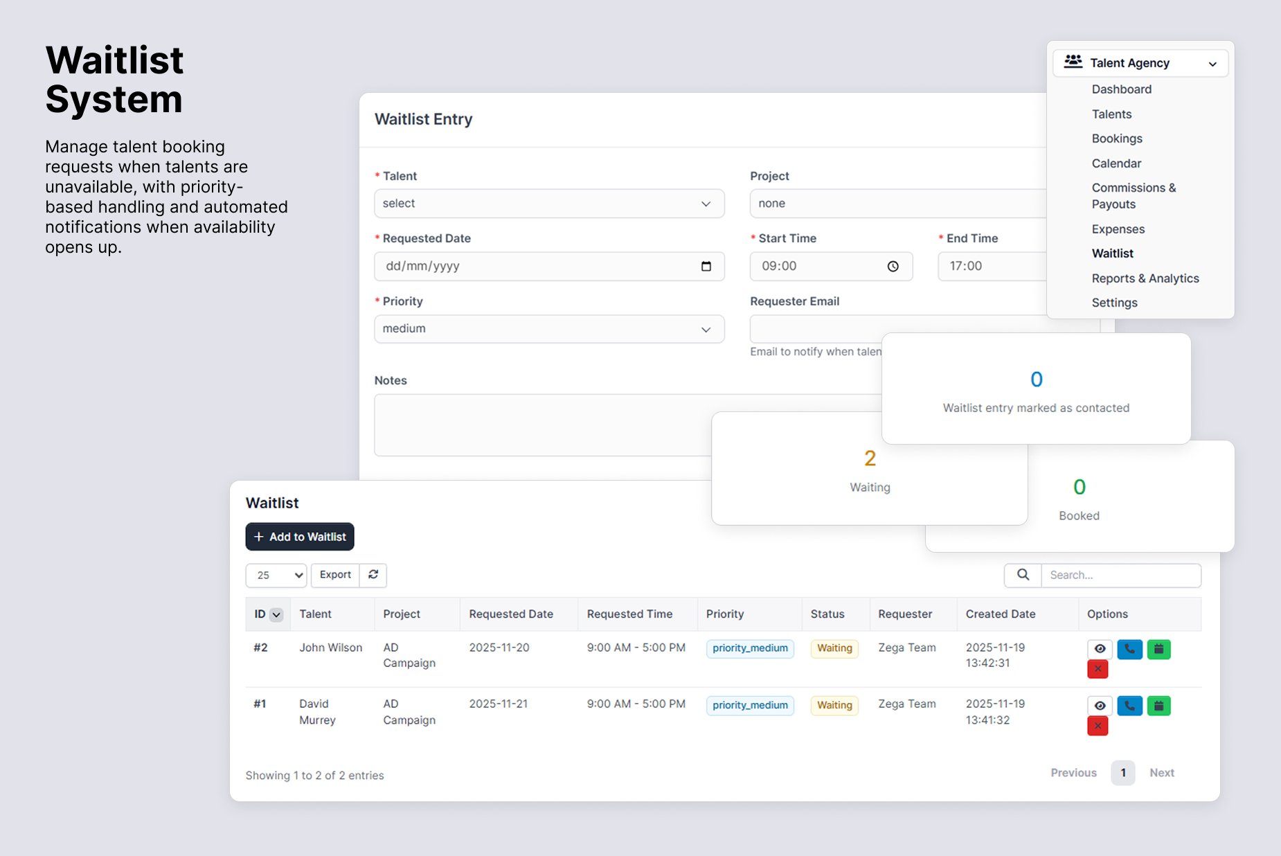 Waitlist Management interface