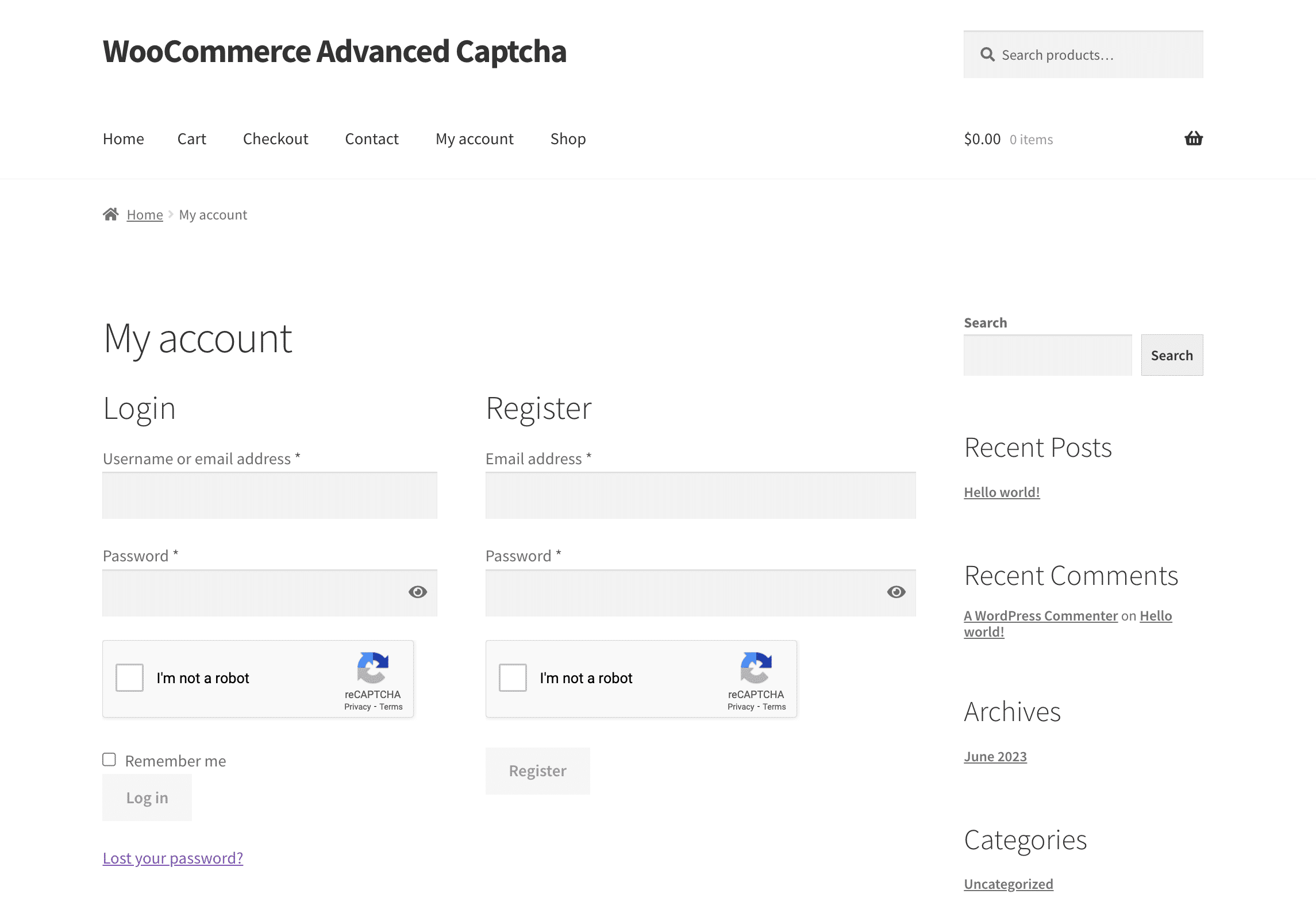 WooCommerce Advanced CAPTCHA Plugin Google reCAPTCHA protection