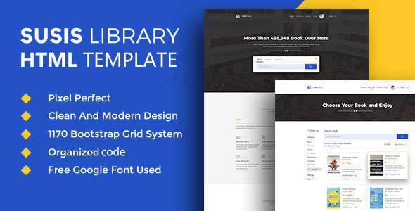 Susis Library & Book Showcase HTML5 Template - Corporate Landing Pages