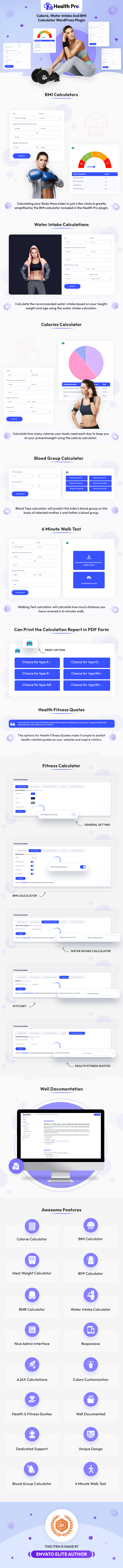 Health Pro - Calorie, Water Intake and BMI Calculator WordPress Plugin - 1