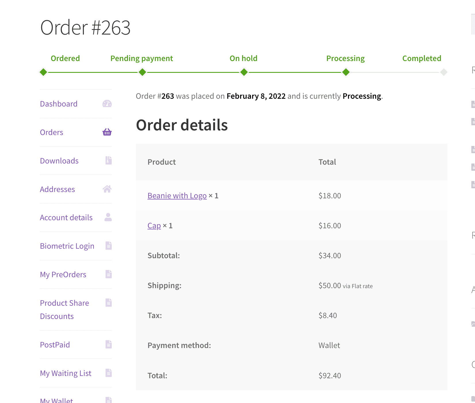 Barra de progresso de sucesso da barra de progresso do pedido WooCommerce