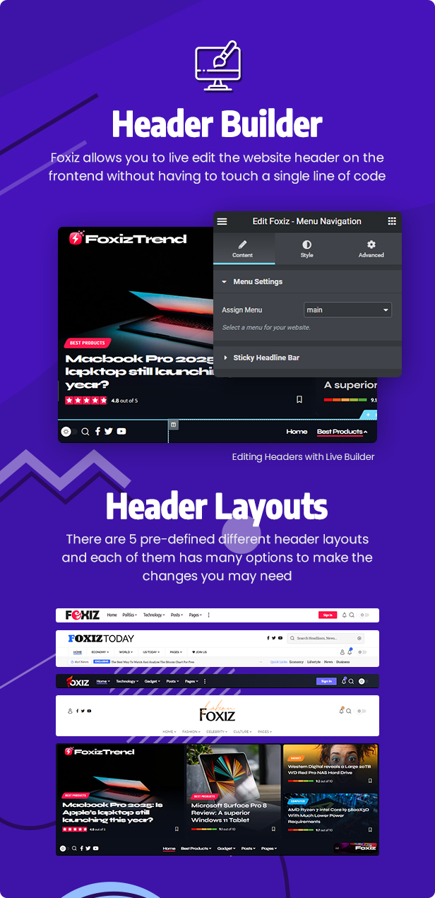 foxiz wordpress newspaper and magazine theme header