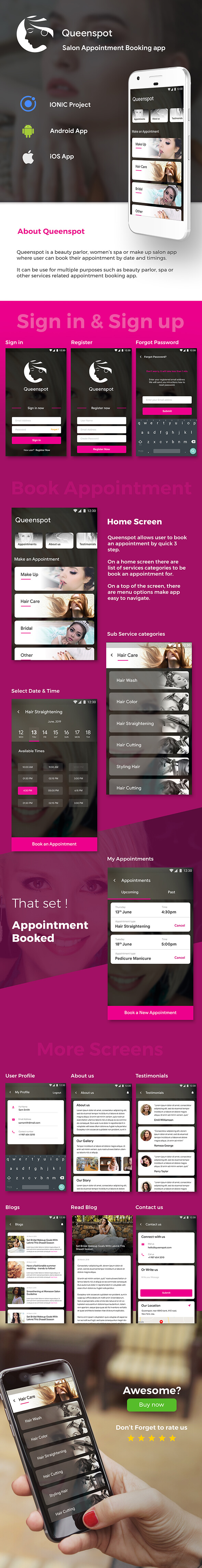 Salon Appointment Booking Android + iOS App Template | IONIC 3 | Queenspot - 2