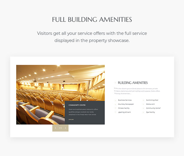 Building Amenities MaisonCo Single Property For Sale & Rent WordPress Theme