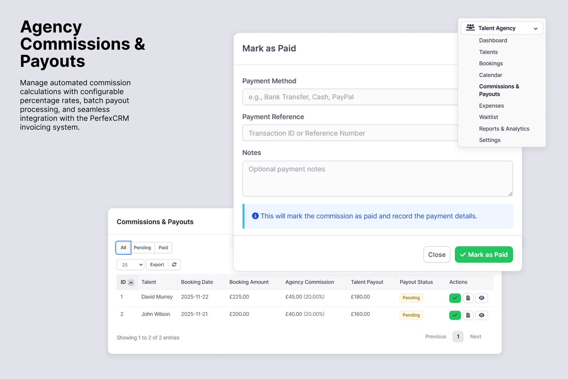 Commission Management dashboard