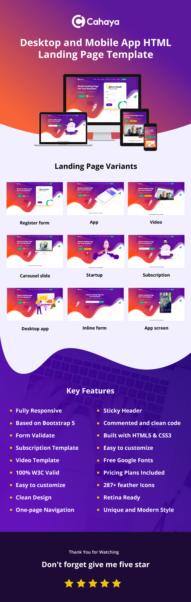 Cahaya - Desktop and Mobile App HTML Landing Page Template