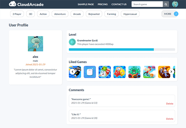 Perfil do jogador CloudArcade