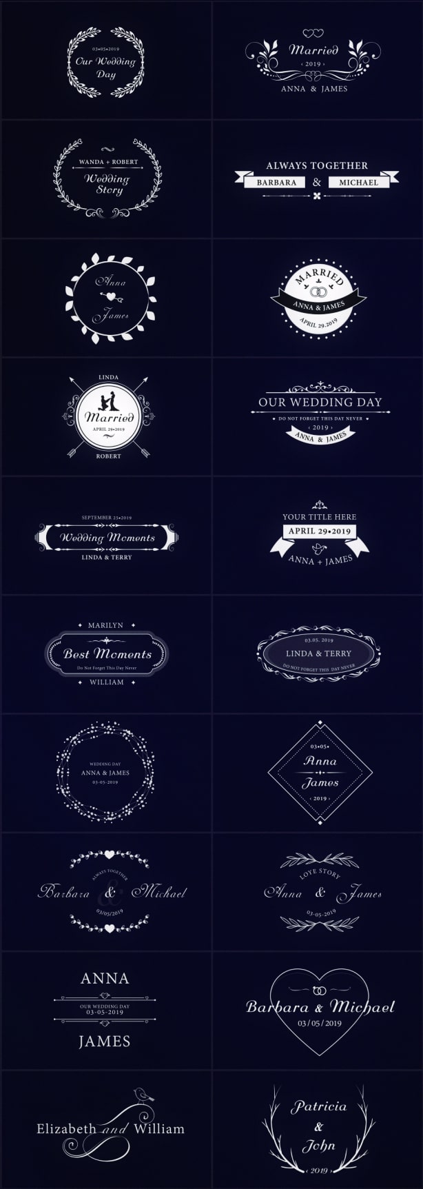 PR预设/AE模板-100个4K优雅复古时尚可爱徽章标题美丽爱情饰品展示婚礼视频开场白