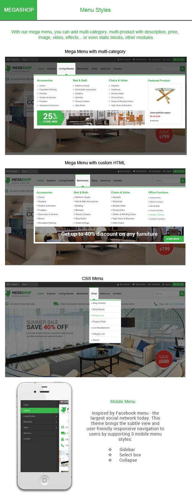Megashop- Menu styles Megashop- Menu styles