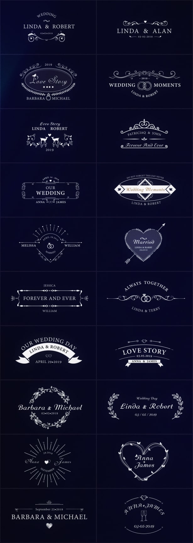 PR预设/AE模板-100个4K优雅复古时尚可爱徽章标题美丽爱情饰品展示婚礼视频开场白