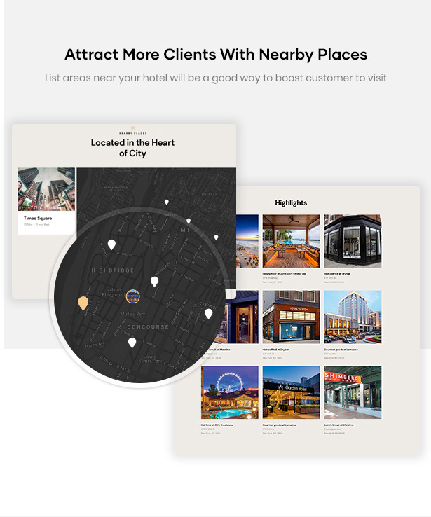 Erios Hotel WordPress Theme Attract Clients Nearby Places