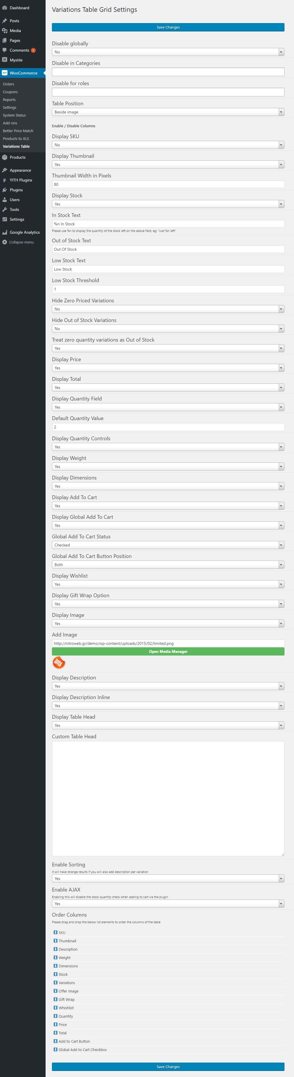 woocomerce variations to table - grid plugin admin panel