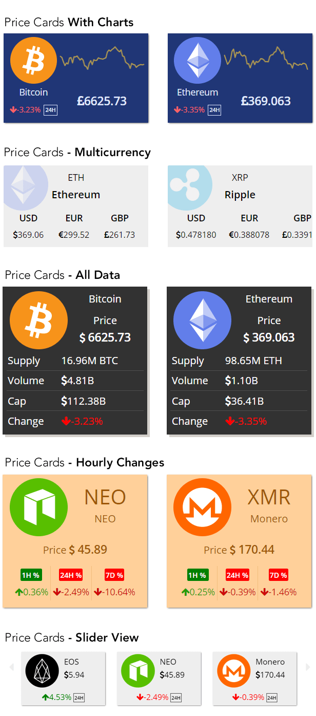 widgets de cartão de preço de criptografia