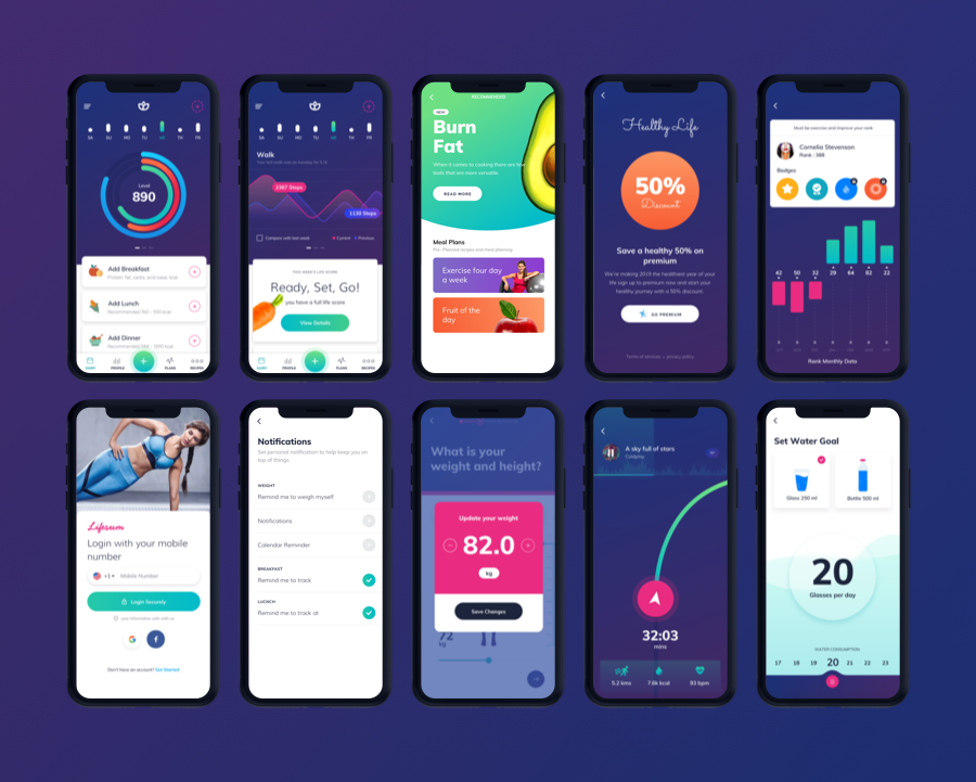 Lifesum Health and Fitness Mobile App - UI kit