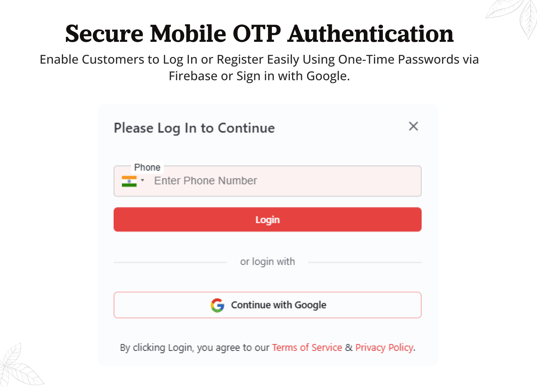 Mobile OTP based login - Multi Restaurant and vendor management - eRestro multivendor restaurant food delivery app
