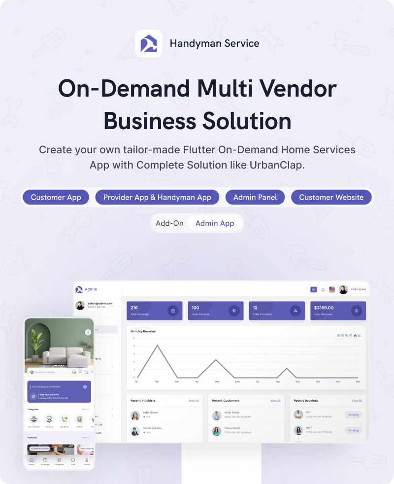 Handyman Service - On-Demand Home Service Flutter App with Complete Solution + ChatGPT - 5