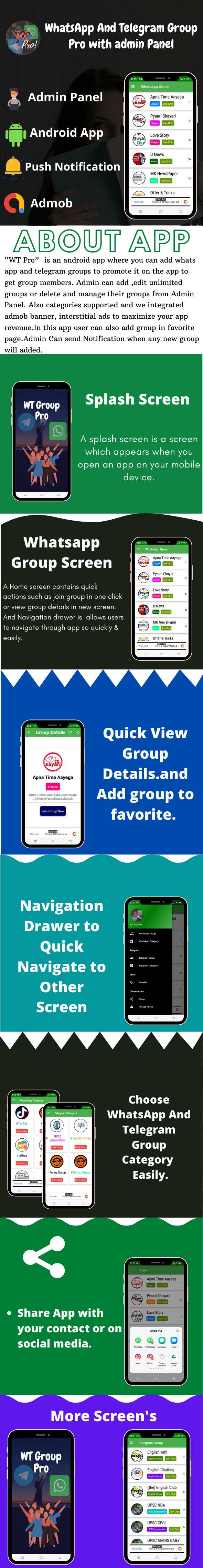 Whatsapp And Telegram Group Pro App with Admin Panel by QuikCode