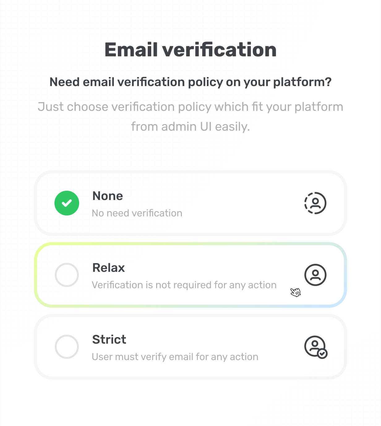 Email Verification (None, Relax, Strict) aikeedo @heyaikeedo