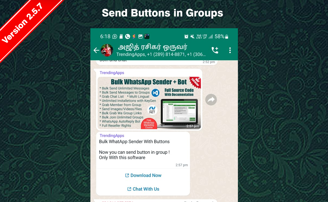 Bulk WhatsApp Sender + Button Sender + Group Sender + WhatsApp Auto Reply Bot - 4