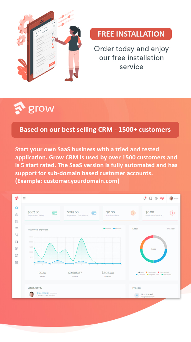 Grow CRM SaaS - Laravel Project Management - Multitenancy - 4