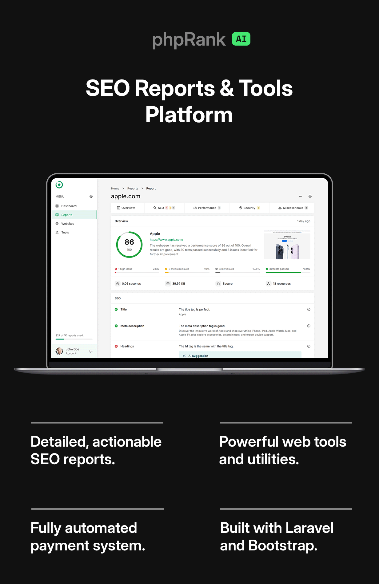 phpRank - SEO Reports & Tools Platform (SaaS) - 1
