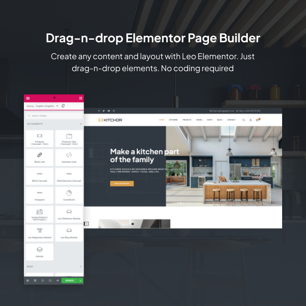 Leo Kitchor Elementor - Prestashop 8.x Theme For Interior & Home Design Website