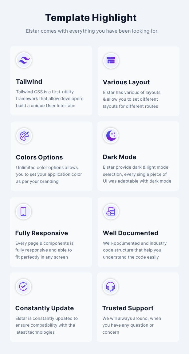 Elstar - React Tailwind Admin Template features