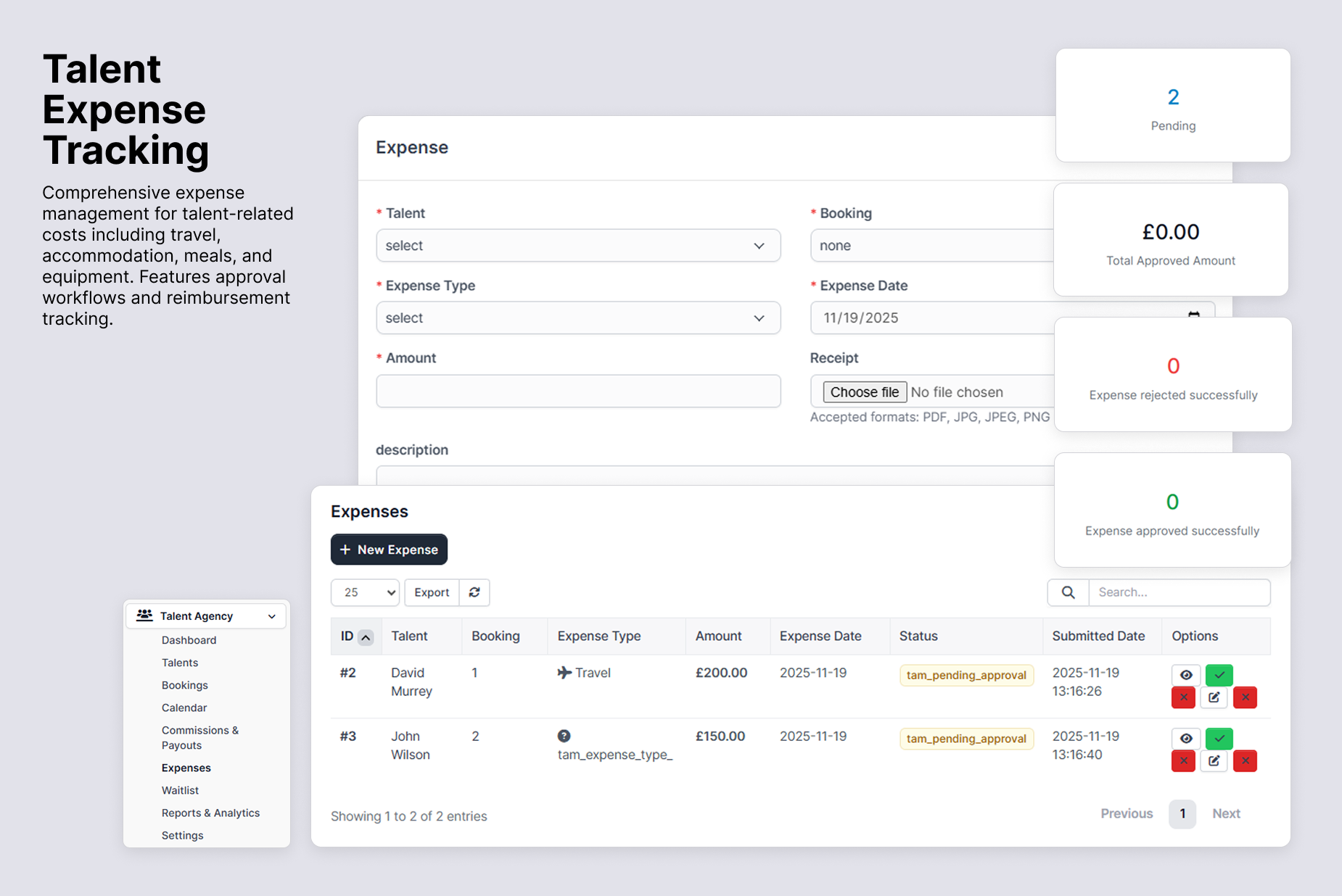 Expense Tracking interface