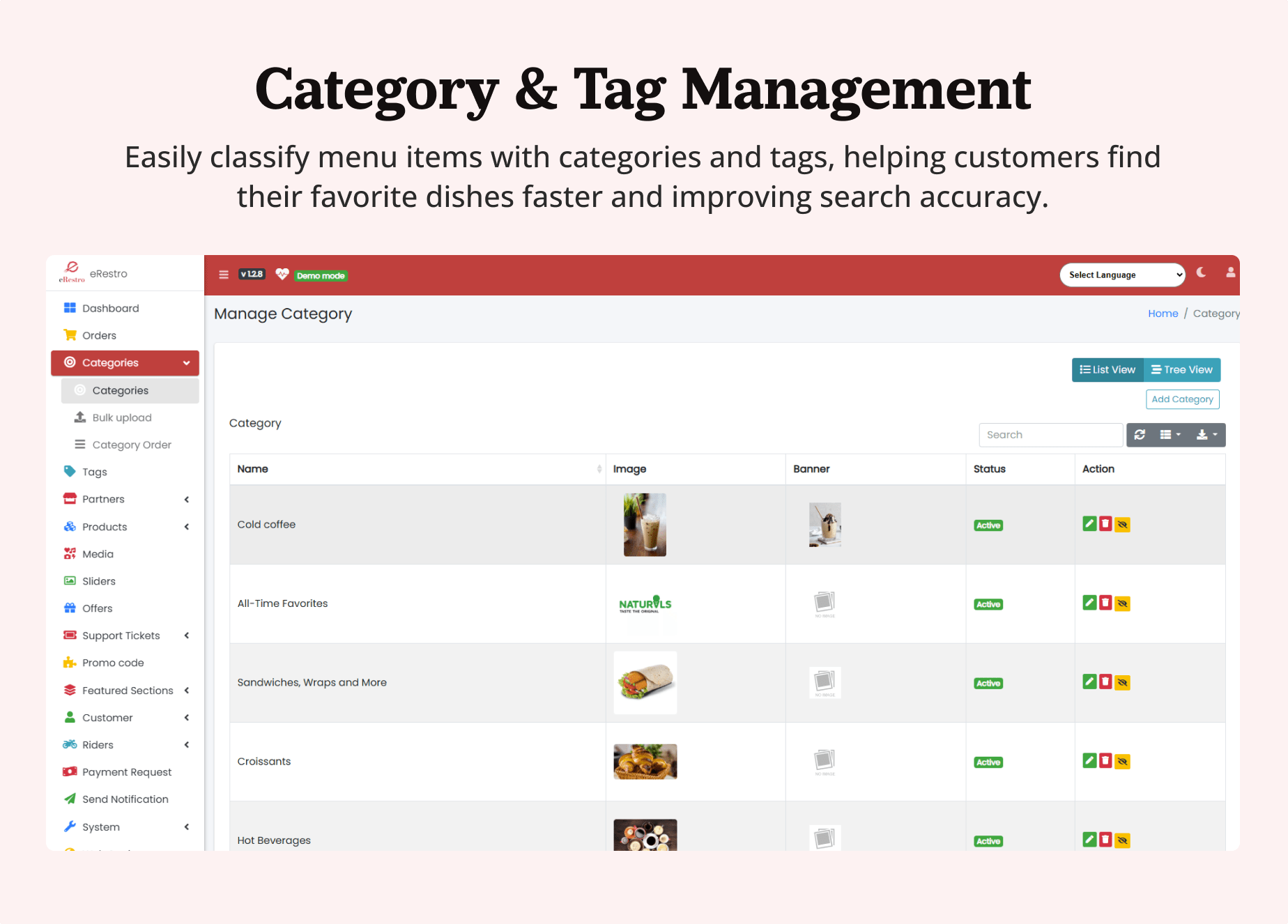eRestro Web - Categories & tags