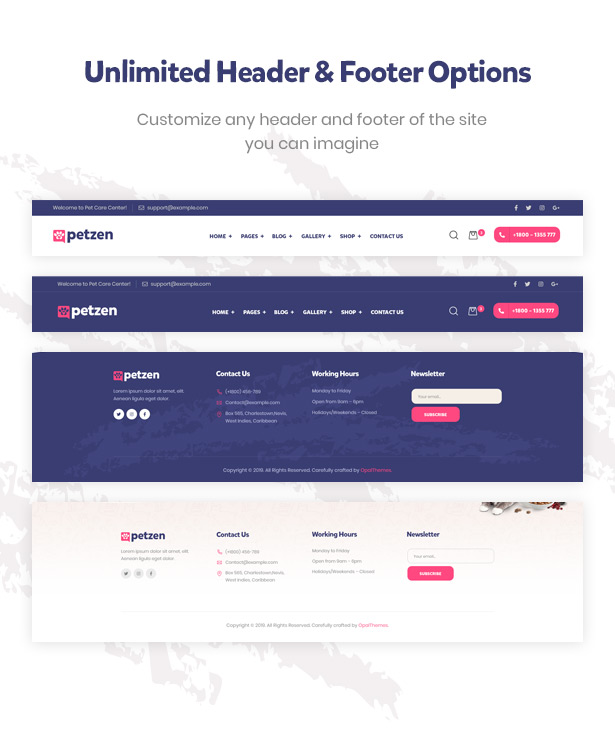 Petzen Pet care WordPress Theme headers & footers