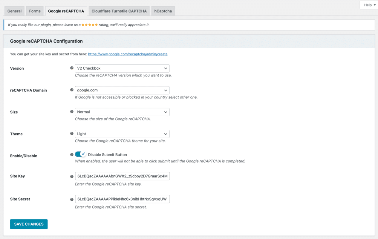 WooCommerce Advanced CAPTCHA Google reCAPTCHA Configuration Page