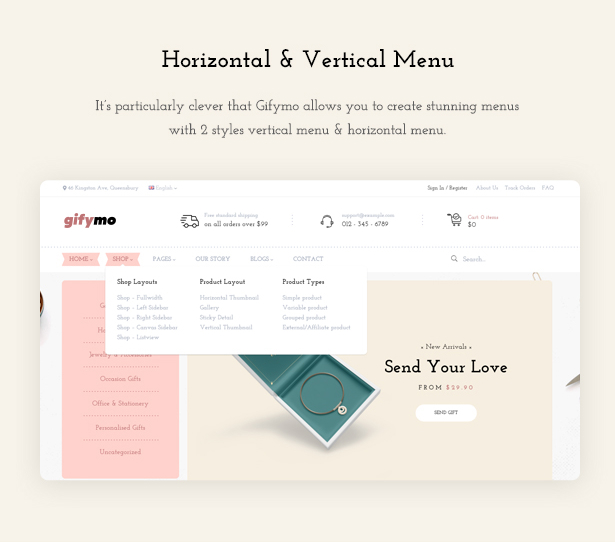 Horizontal Vertical Menus - Giftshop WooCommerce Theme