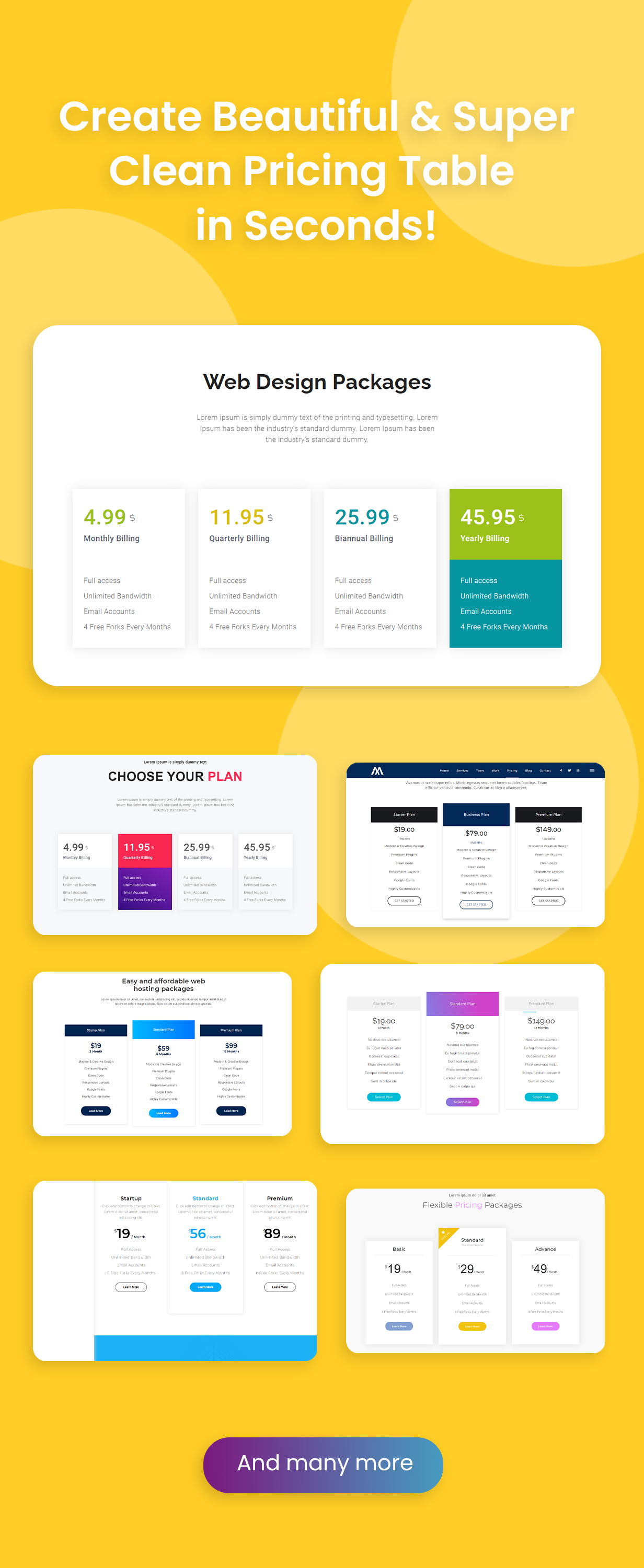 pricing table