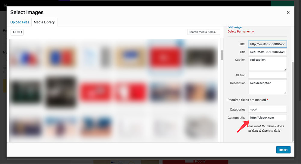 custom URL - Media Library - Art wordpress theme