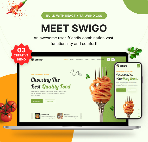 Swigo - Fast Food And Restaurant React Tailwind CSS Template
