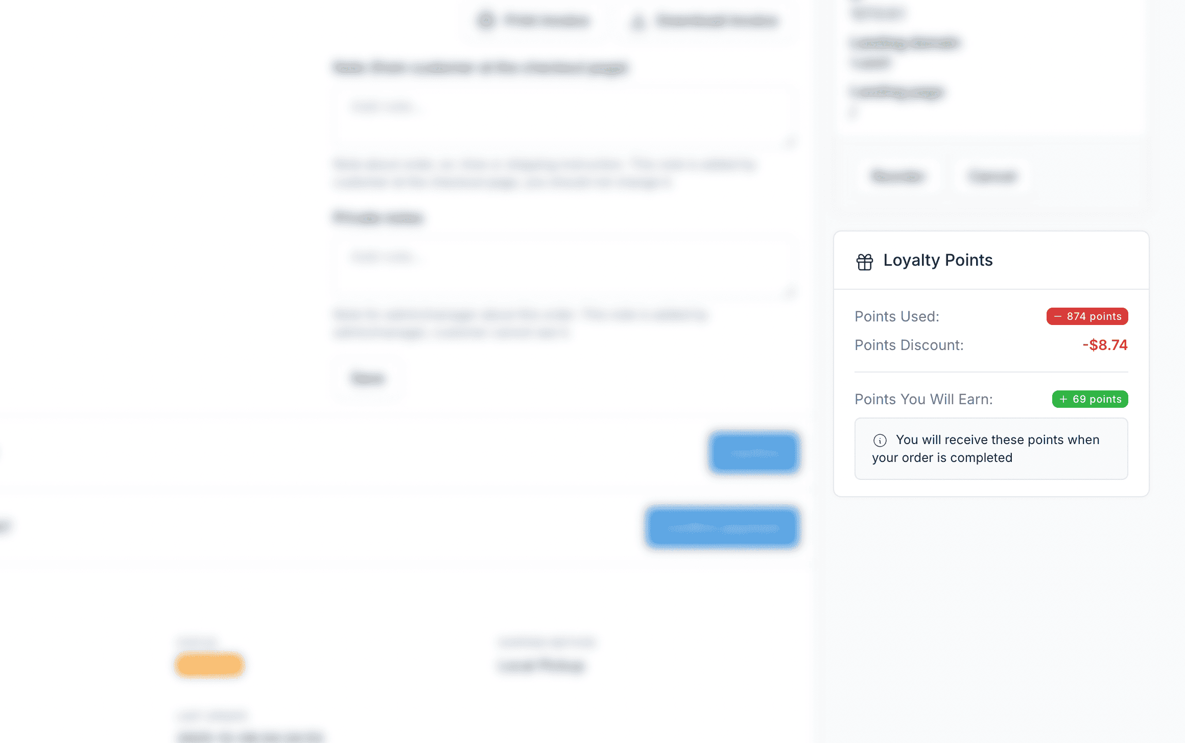 Loyalty Points Info in Admin Order Detail Page