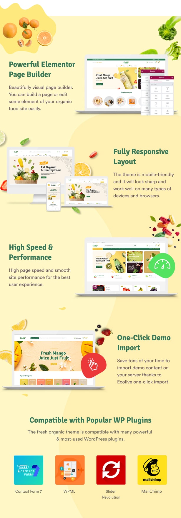 Ecolive - Organic Food WooCommerce WordPress Theme - WordPress WooCommerce Food Theme Core Features