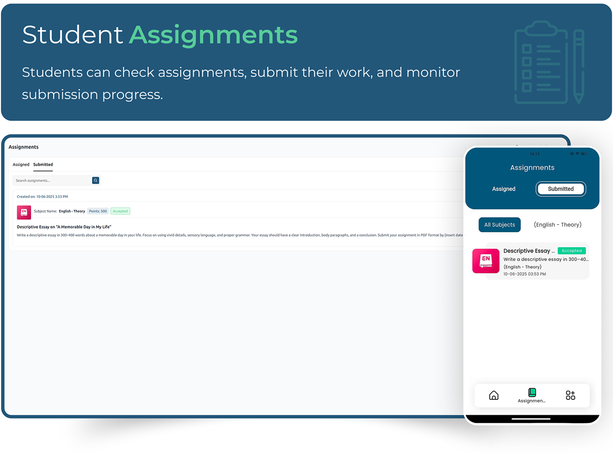 Student assignments - Online school management software