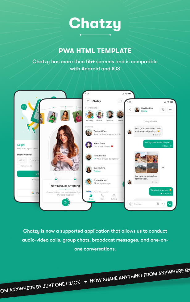 Chatzy - Chat , Message Mobile App PWA Template