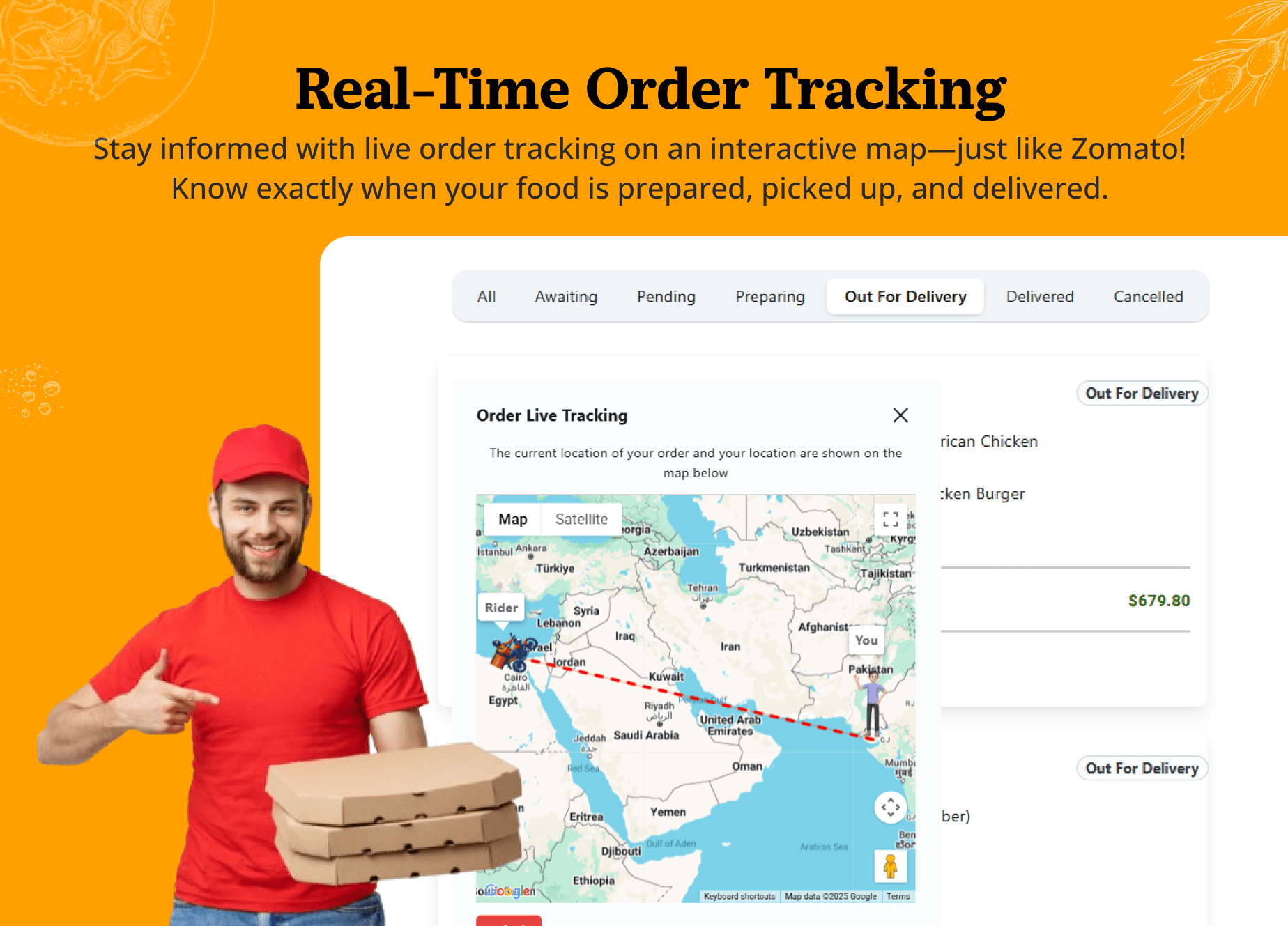 Realtime Order Tracking - Multi Restaurant and vendor management - eRestro multivendor restaurant food delivery app