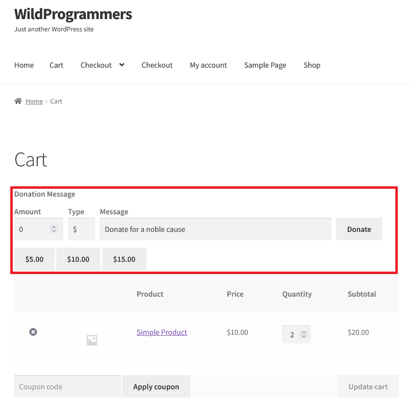 WooCommerce Donation & Tip - Cart Page