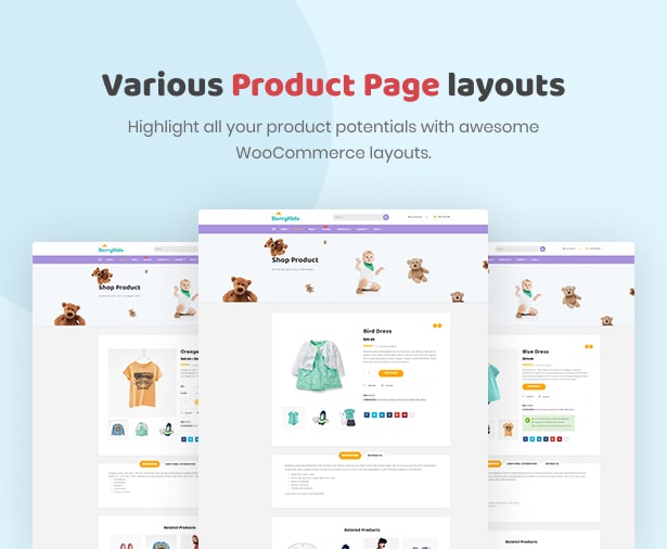 BerryKid Baby Store WordPress Theme Product Page Layouts