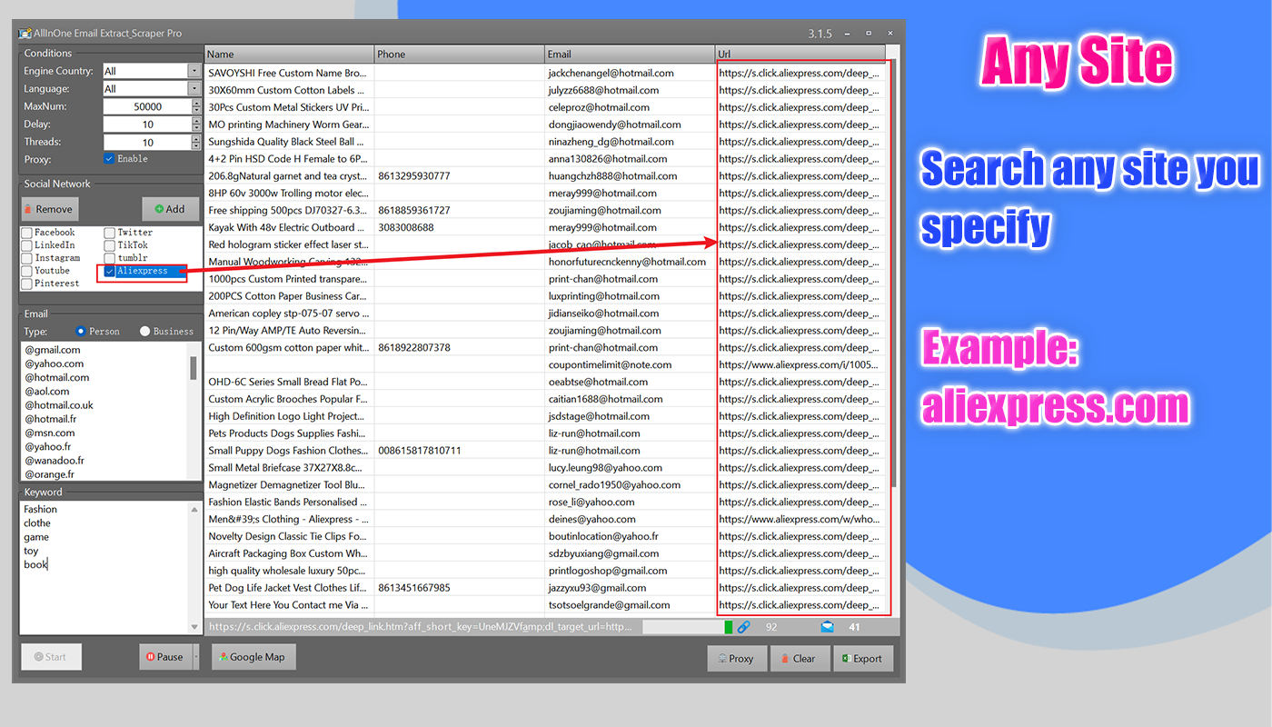 AllInOne Email Extract & Scraper Pro with Proxy-Extract emails from Facebook,Email crawler software free download,Fast email extractor,Email grabber,Email address extractor tool