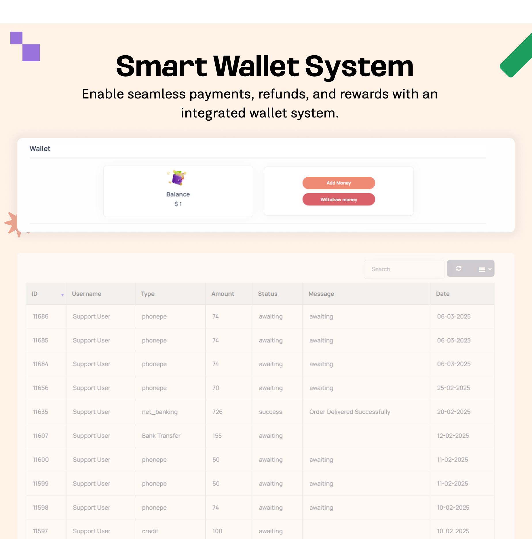 Smart Wallet System - eShop website for Multi vendor ecommerce marketplace / CMS